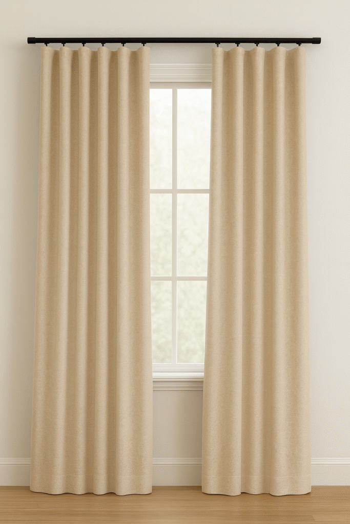 پرده آماده مینیمال کتان گارنت (هازان) ضخیم کرم روشن، آرین دِک