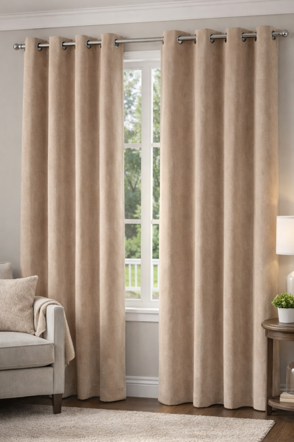 پرده آماده کتان گارنت ضخیم (هازان) مدل پانچ - کرم روشن