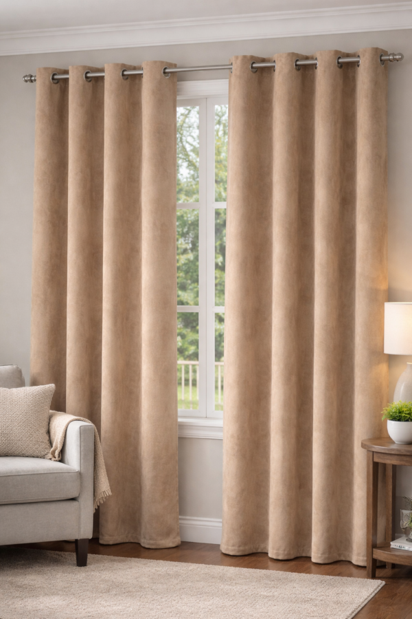 پرده آماده کتان گارنت ضخیم (هازان) مدل پانچ - کرم متوسط