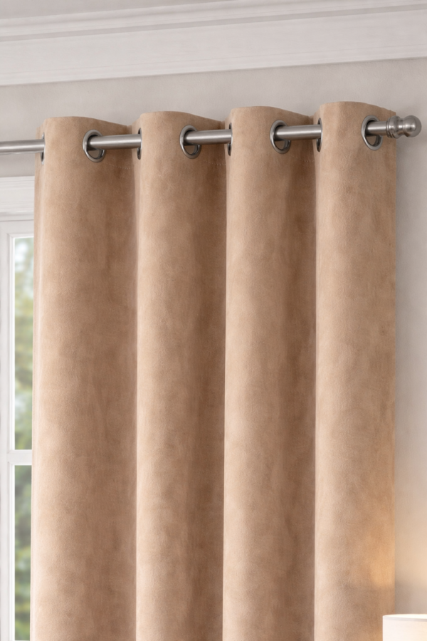 پرده آماده کتان گارنت ضخیم (هازان) مدل پانچ - کرم متوسط